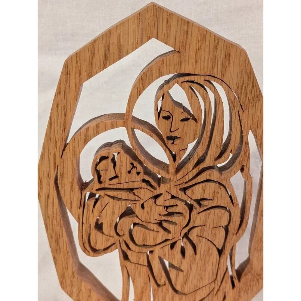 Mary & Jesus Wooden Laser Cut Mother Baby Madonna Cutout Decor Christmas 7.5